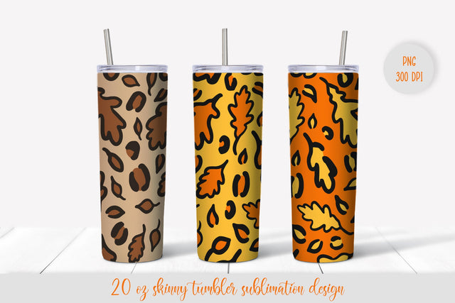 Fall leaves leopard tumbler sublimation wrap. Autumn tumbler design Sublimation LaBelezoka 