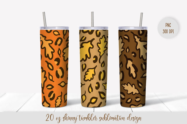 Fall leaves leopard tumbler sublimation wrap. Autumn tumbler Sublimation LaBelezoka 