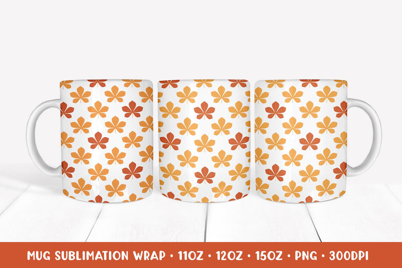 Fall Leaves Mug Sublimation Design. Autumn Mug Full Wrap Sublimation LaBelezoka 