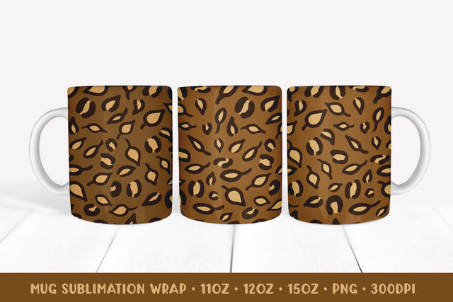 Fall Leaves Mug Sublimation Wrap. Leopard Print Mug Wrap Sublimation LaBelezoka 