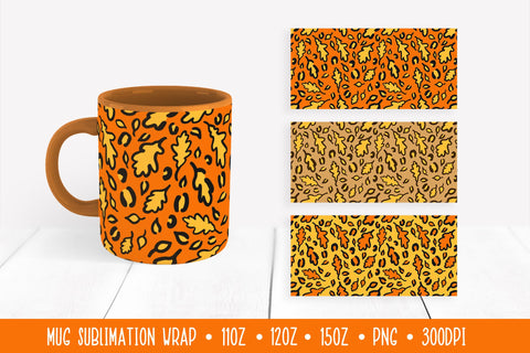 Fall Leaves Mug Wrap Sublimation. Autumn Leopard Print Mug Sublimation LaBelezoka 