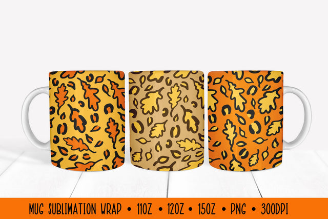 Fall Leaves Mug Wrap Sublimation. Autumn Leopard Print Mug Sublimation LaBelezoka 