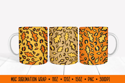 Fall Leaves Mug Wrap Sublimation. Autumn Leopard Print Mug Sublimation LaBelezoka 
