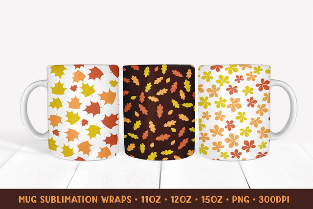 Fall Leaves Pattern Mug Sublimation Wrap. 3 Mug Wrap Designs Sublimation LaBelezoka 