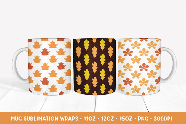 Fall Leaves Pattern Mug Wrap Sublimation. 3 Mug Wrap Designs Sublimation LaBelezoka 
