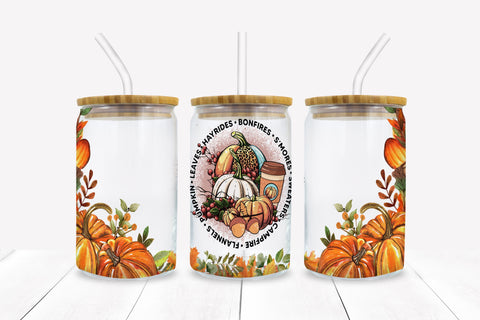 Fall Leaves & Pumpkins Autumn Libbey Glass Wrap Sublimation BijouBay 
