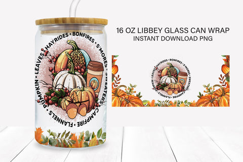 Fall Leaves & Pumpkins Autumn Libbey Glass Wrap Sublimation BijouBay 