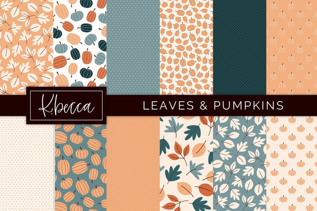 Fall Leaves & Pumpkins Background Patterns Seamless k.becca 