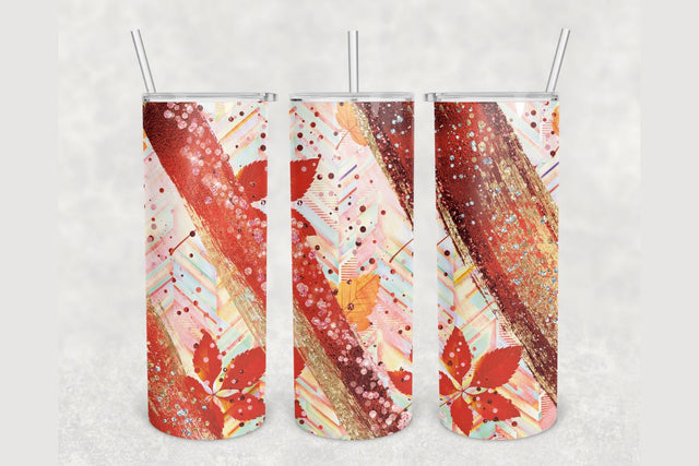 Fall Leaves Red Brush Tumbler sublimation design 20 oz skinny tumbler wrap Sublimation BambinaCreations 