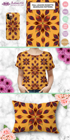 Fall leaves rosette seamless pattern. Autumn digital paper Digital Pattern KatineArt 