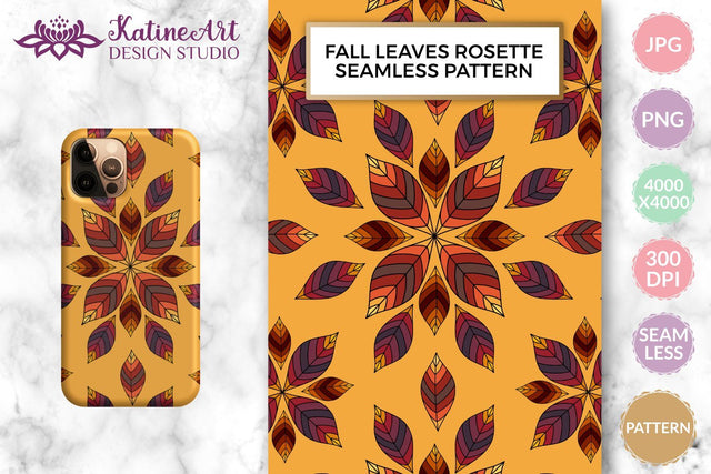 Fall leaves rosette seamless pattern. Autumn digital paper Digital Pattern KatineArt 
