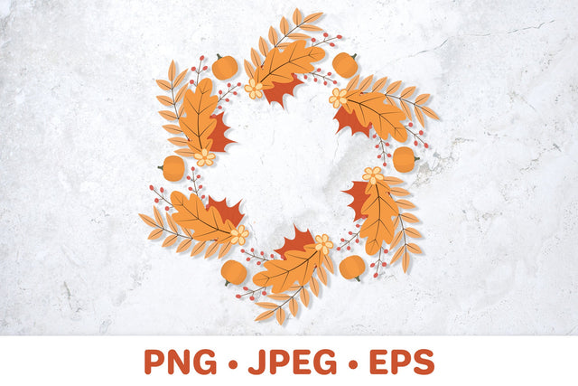 Fall leaves round frame. Autumn wreath sublimation design Sublimation LaBelezoka 