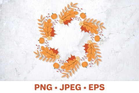 Fall leaves round frame. Autumn wreath sublimation design Sublimation LaBelezoka 