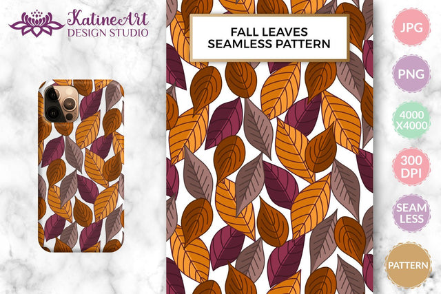 Fall leaves seamless pattern. Autumn digital paper Digital Pattern KatineArt 