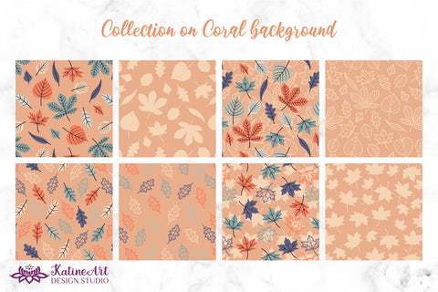 Fall leaves seamless patterns seasonal big bundle of 32 patterns. Autumn surface pattern design for textile and crafting. Jpg, Png Digital Pattern KatineDesign 