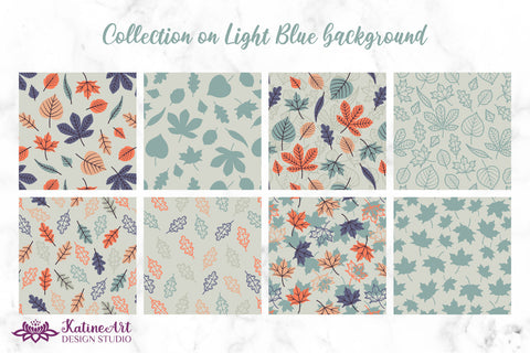 Fall leaves seamless patterns seasonal big bundle of 32 patterns. Autumn surface pattern design for textile and crafting. Jpg, Png Digital Pattern KatineDesign 