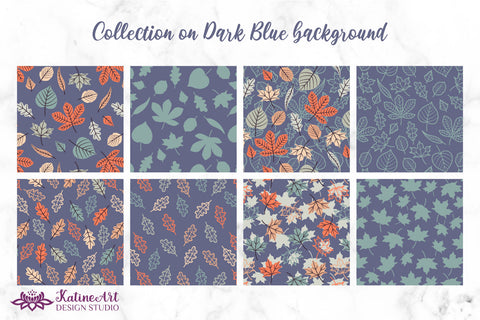 Fall leaves seamless patterns seasonal big bundle of 32 patterns. Autumn surface pattern design for textile and crafting. Jpg, Png Digital Pattern KatineDesign 