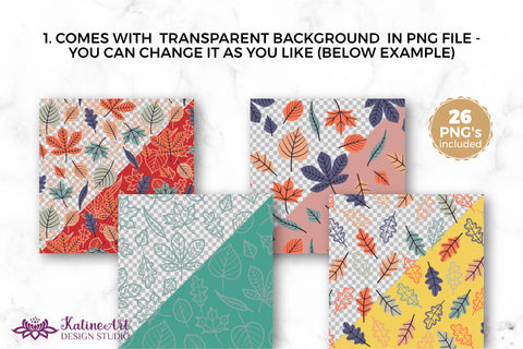 Fall leaves seamless patterns seasonal big bundle of 32 patterns. Autumn surface pattern design for textile and crafting. Jpg, Png Digital Pattern KatineDesign 