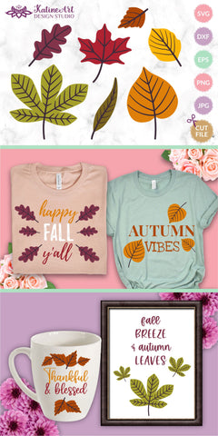Fall Leaves svg Autumn Leaves Clipart bundle. Jpg, png, eps, dxf, svg cut file. SVG KatineArt 