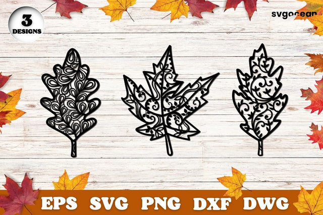 Fall Leaves Svg Bundle | Mandala | Silhouettes Cut Files SVG SvgOcean 