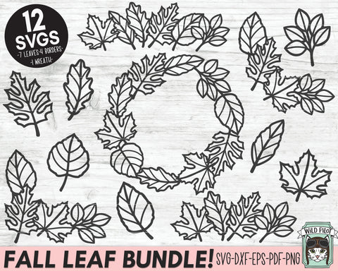Fall Leaves SVG Files, Autumn svg file, Fall leaf bundle svg, Autumn Leaves svg, Leaf cut file, Leaf wreath svg, Leaf Border svg, Leaf Frame svg SVG Wild Pilot 
