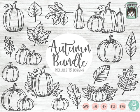 Fall Leaves SVG, Pumpkin SVG File, Autumn Leaves SVG, Fall Leaf Bundle SVG, Pumpkins Bundle SVG, Leaf Cut File, Pumpkin Cut File SVG Wild Pilot 
