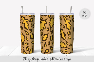 Fall leaves tumbler sublimation Design. Leopard tumbler wrap Sublimation LaBelezoka 