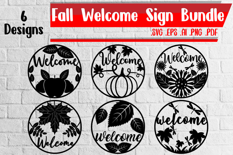 Fall Leaves Welcome Rounded Sign Bundle 2 SVG zafrans studio 