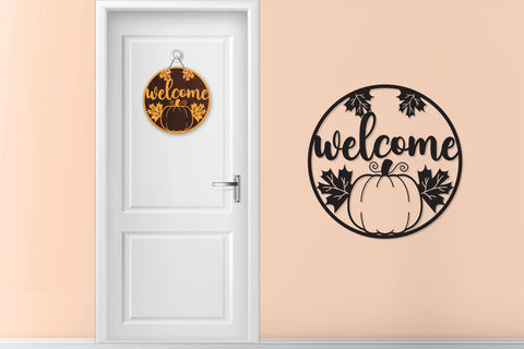 Fall Leaves Welcome Rounded Sign Bundle SVG zafrans studio 