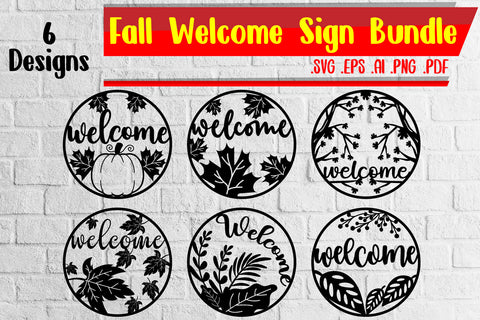 Fall Leaves Welcome Rounded Sign Bundle SVG zafrans studio 