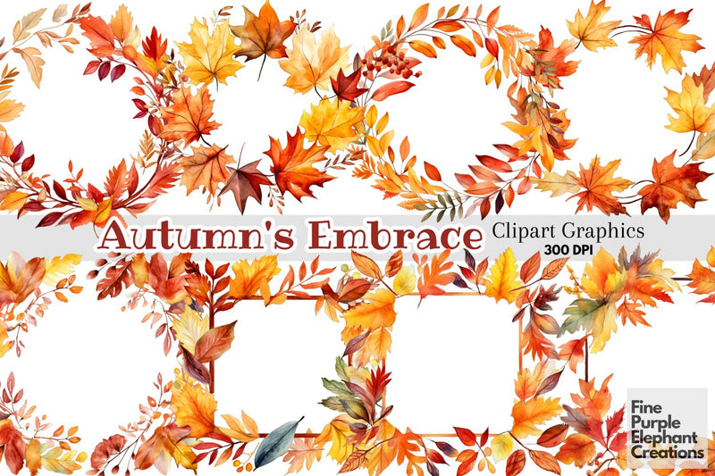 Fall Leaves Wreath Clipart Sublimation Fine Purple Elephant Creations 