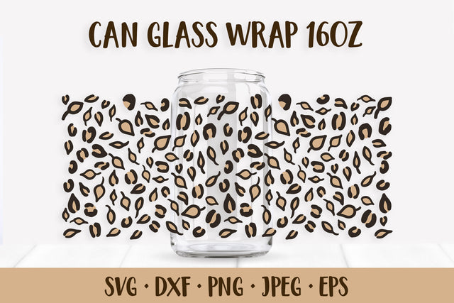 Fall Leopard Can Glass Wrap SVG. Autumn Leaves Glass Can SVG LaBelezoka 