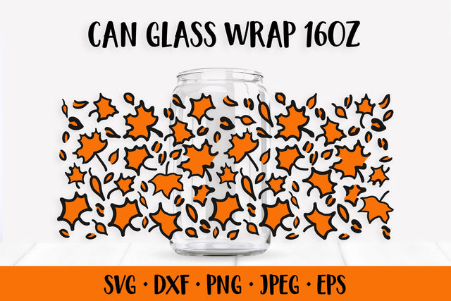 Fall Leopard Can Glass Wrap SVG. Maple Leaves Glass Can SVG LaBelezoka 