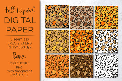 Fall Leopard digital paper. Maple leaves leopard print Digital Pattern LaBelezoka 