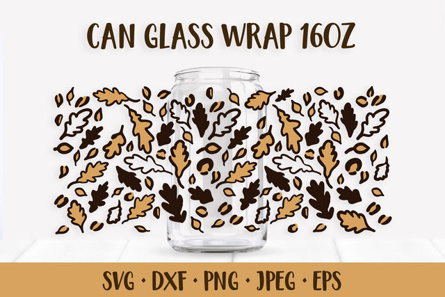 Fall Leopard Glass Can Wrap SVG. Oak Leaves Can Glass SVG LaBelezoka 
