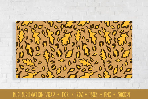 Fall Leopard Mug Sublimation. Oak Leaves Mug Wrap Sublimation LaBelezoka 