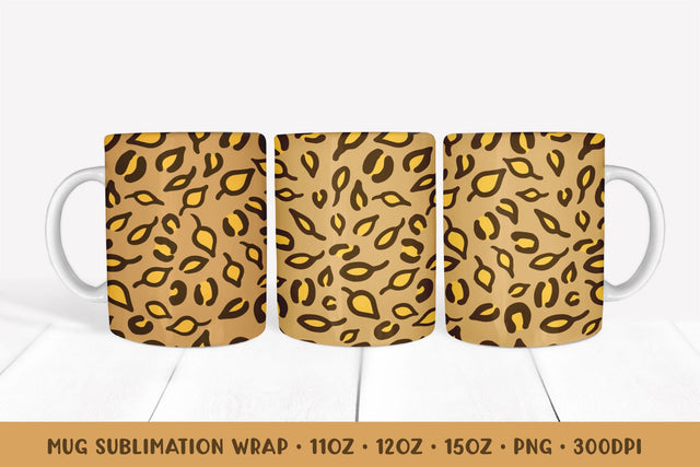 Fall Leopard Mug Wrap. Autumn Leaves Mug Sublimation Design Sublimation LaBelezoka 