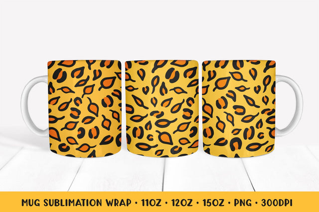 Fall Leopard Mug Wrap. Autumn Leaves Mug Sublimation Wrap Sublimation LaBelezoka 