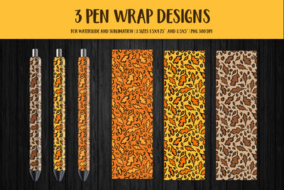 Fall Leopard Pen Wrap. Oak Leaves Pen Sublimation or Waterslide Sublimation LaBelezoka 