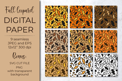 Fall leopard print pattern. Autumn oak leaves digital paper Digital Pattern LaBelezoka 
