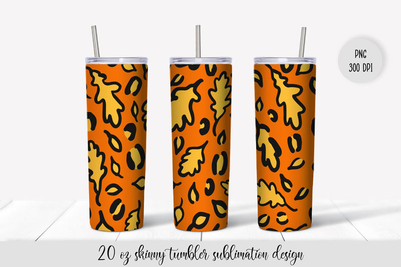 Fall leopard tumbler sublimation design. Autumn tumbler wrap Sublimation LaBelezoka 