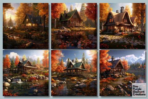 Fall Maple Cabin | Halloween Digital Pattern Fine Purple Elephant Creations 