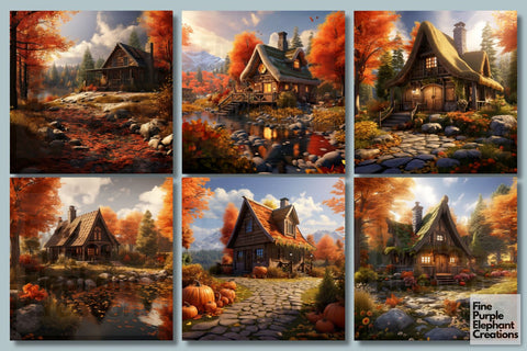 Fall Maple Cabin | Halloween Digital Pattern Fine Purple Elephant Creations 