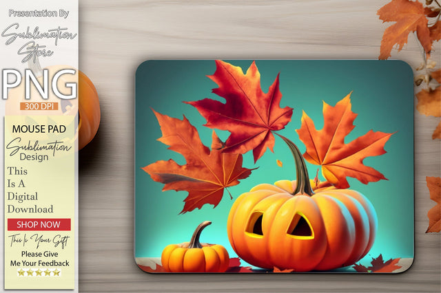 Fall Maple Leaves and Pumpkin Mouse Pad 3D Paper Creativeart88 