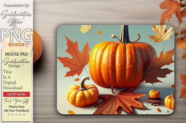 Fall Maple Leaves and Pumpkin Mouse Pad Sublimation Creativeart88 