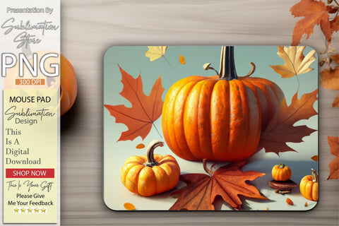 Fall Maple Leaves and Pumpkin Mouse Pad Sublimation Creativeart88 