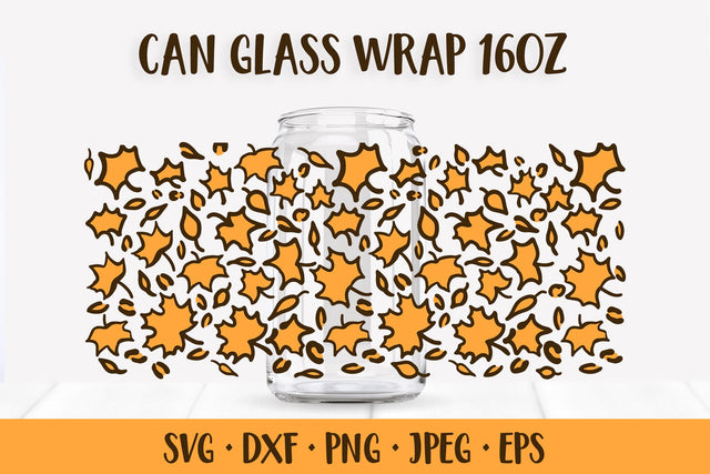 Fall Maple Leaves Can Glass Wrap SVG. Autumn Glass Can SVG LaBelezoka 