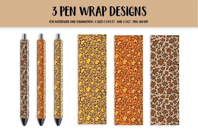 Fall Maple Leaves Leopard Print Pen Wrap Sublimation PNG Sublimation LaBelezoka 