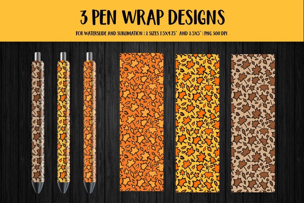 Fall Maple Leaves Pen Wrap Sublimation. Autumn Pen Wrap PNG - So Fontsy