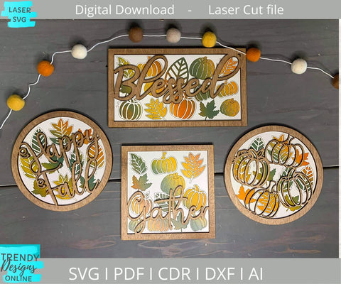 Fall mini Signs svg, Tiered Tray Glowforge laser cut svg SVG Trendy Designs Online 